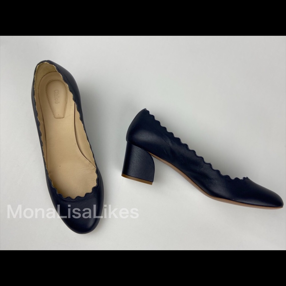New CHLOE Lauren Blue Lambskin Scalloped shoes
